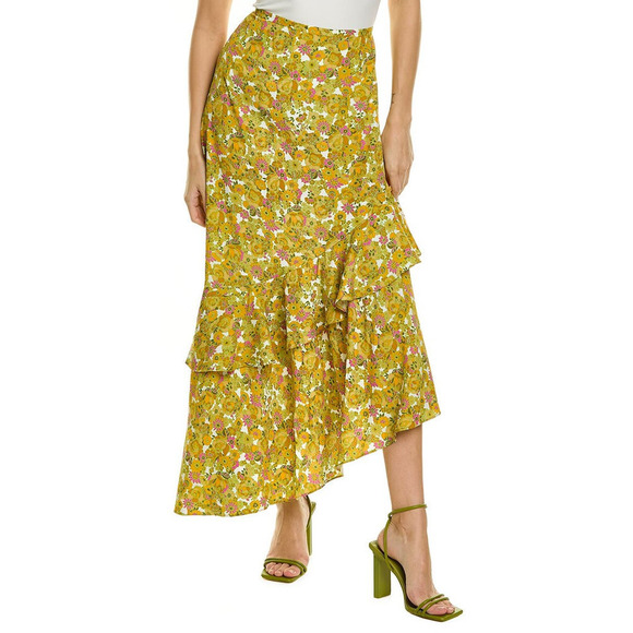 Ted Baker Odissa Skirt Floral Asymmetric Tiered Ruffle Midi NWOT US 14 - Picture 2 of 12